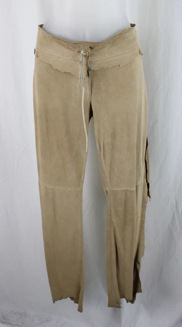 Dolce & Gabbana Brown Tan Suede Leather Tassel Accent Raw Edge Pants Size 4