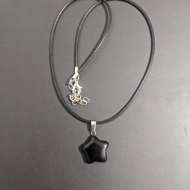Black Obsidian Healing Crystal Star Stone 3/4" Pendant Natural Gem Necklace