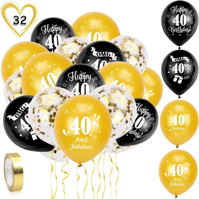 HOWAF 40 Anni Oro Nero Compleanno Decorazioni per Uomo Donna 30 Pezzi Oro Ne