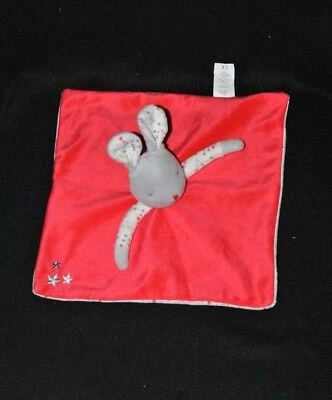 Doudou plat lapin rose rouge OBAIBI OKAIDI étoiles gris blanc rose Etat NEUF 2