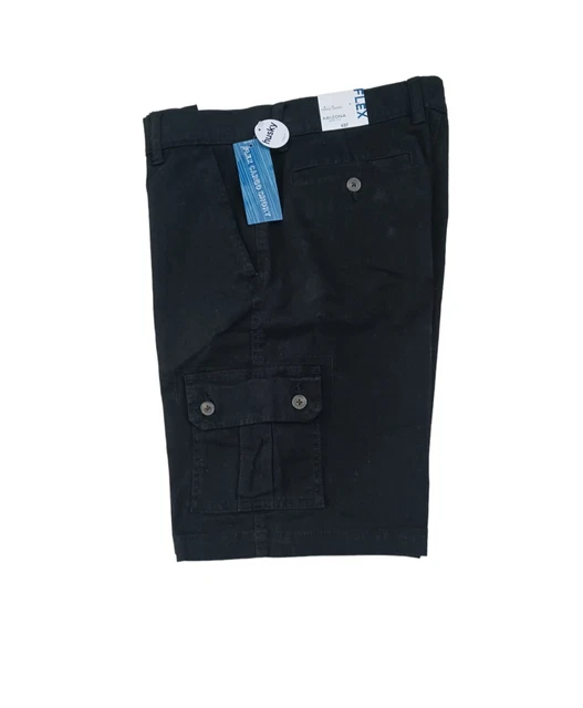 Arizona Jeans Co Boys Black Flex Cargo Shorts Adjustable Waist Size 16 Husky