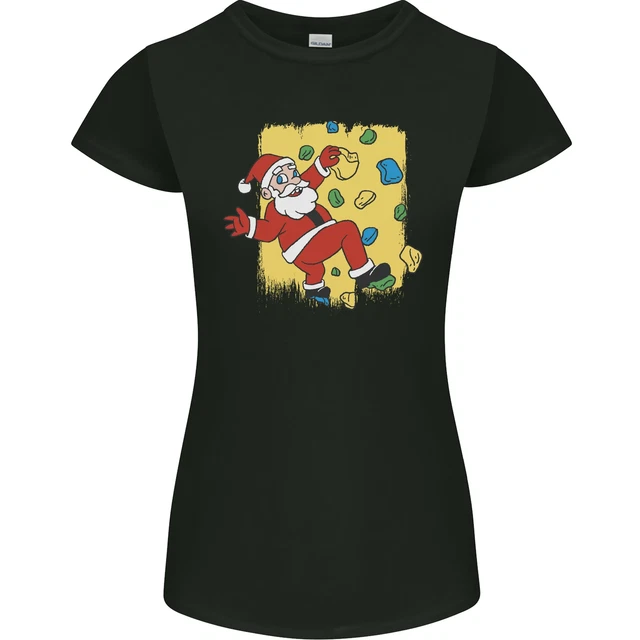 Rock Climbing Santa Funny Christmas Climber Womens Petite Cut T-Shirt