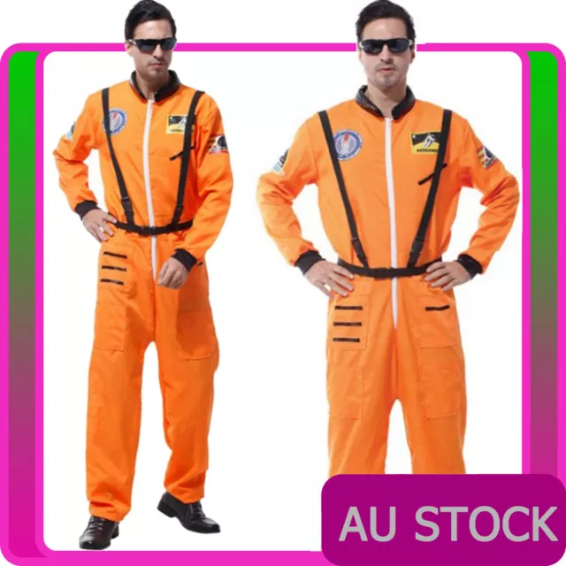 Mens Orange Astronaut NASA Costume Spaceman Outfit Space Man Jumpsuit Uniform