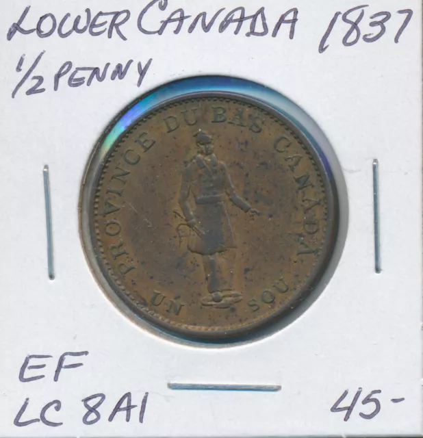 Lower Canada Half Penny Token 1837 Lc8A1 - Ef