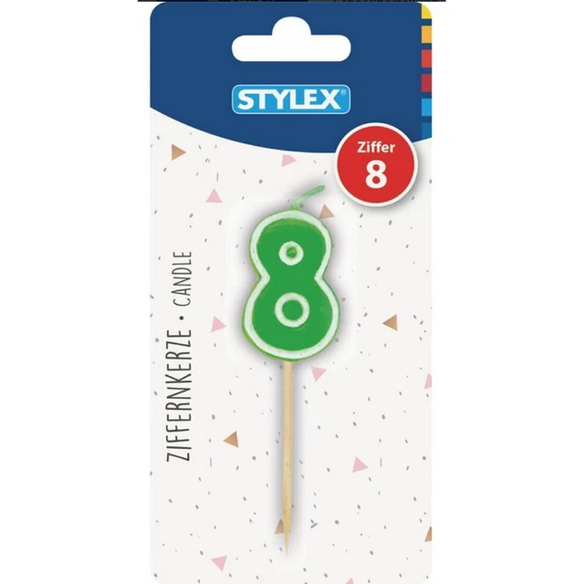 Candela Stylex 10768, numero 8 - colorata su spiedino di legno