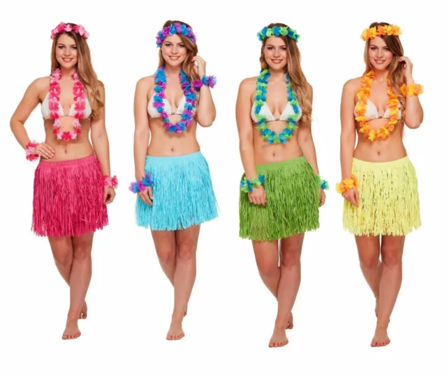 GRASROCK & BLUMENGIRLANDEN SET 5 Stück hawaiianisch tropisch Kostüm Party UK