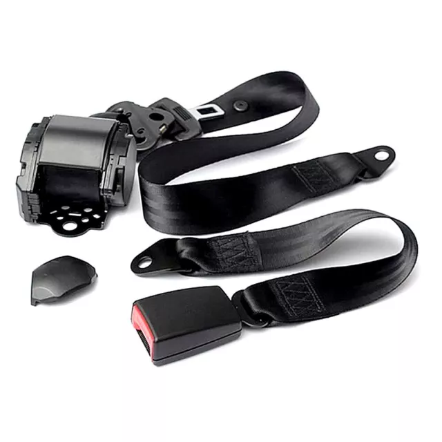 Black 3 Point Car Front Seat Belt Buckle Kit Automatic Retractable Safety Strap