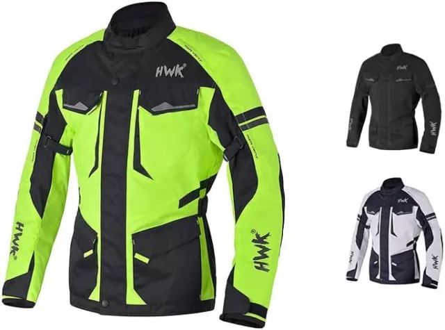 HWK Motorcycle Jacket for Men Adventure with Cordura Fabric, 4XL - Hi-Vis Green