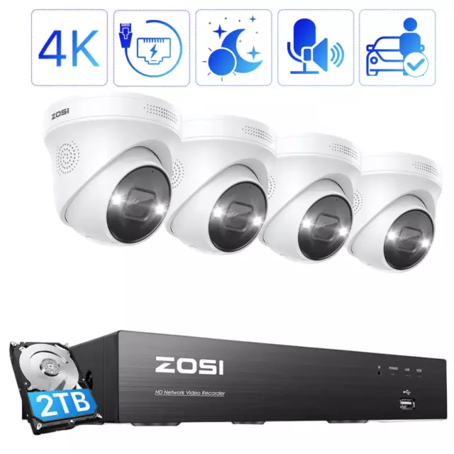 ZOSI 4K 8CH NVR IP 8MP Security Camera System AI Face/Vehicle Detect ColorVu 2TB