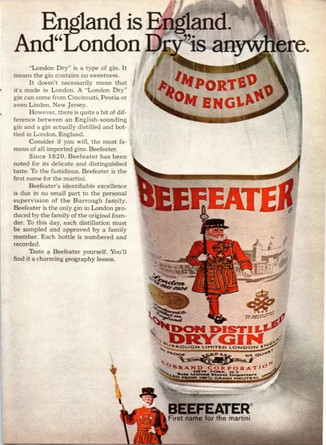 Vintage 1968 Beefeater London Dry Gin Print Ad Advertisement