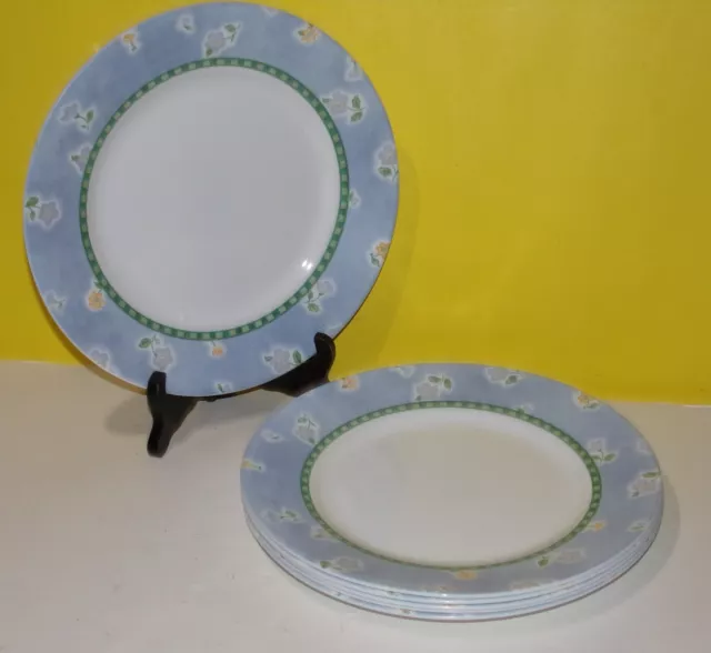 6 Corelle Bluefield Flowers Dinner Plates Flowers Checkered Green Corningware