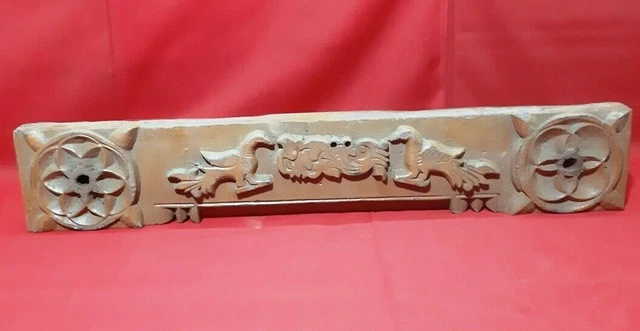 24" Vintage Rare Door Window Wooden Floral Wall Panel Antique Solid Beam Plaque