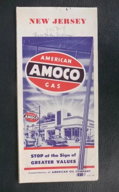 1953 New Jersey  road  map Amoco  gas oil  metro New York City