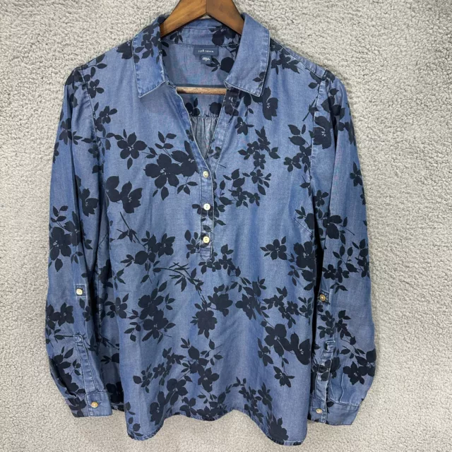 j. jill denim top women small blue floral chambray popover long sleeve oversized