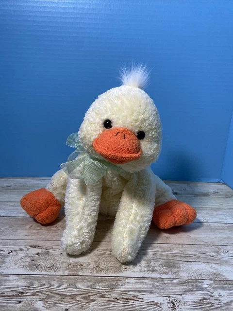 Chosun Plush Duck Stuffed Animal Yellow Orange Speckled Bean Bag Green Bow 11"