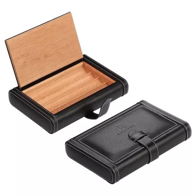 Galiner 4 Slot Cigar Case Humidor Cedar Wood and Leather Portable With Gift Box