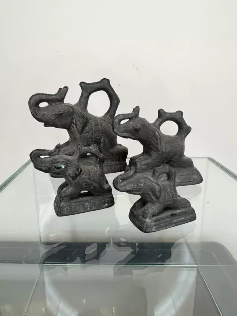 Set of Large Antique Burmese Elephant Bronze Opium Weights 714g 396g 126g 87g