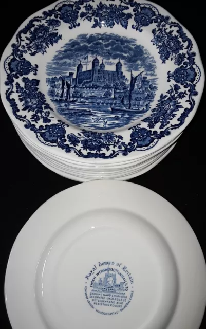 11x Keramik Teller Ironstone Enoch Wedgwood England 25 cm, blau weiß