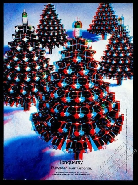 1990 Tanqueray gin 3D 3-D Christmas tree photo vintage print ad