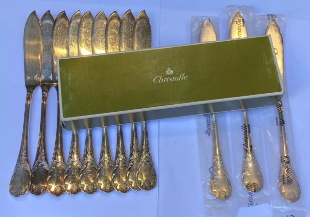 Lot 12 Couteaux A Poissons Modele Marly Maison Christofle Metal Argente 19,5 Cm