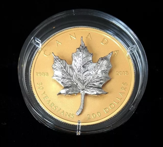 Kanada Anniversary Silver 3D Maple Leaf 2018 1 oz Gold 200 Dollars Proof GML PP