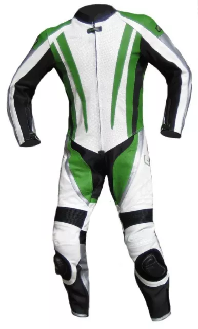 Traje Cuero de una Pieza Negro Blanco Verde Kawasaki Mono Traje Moto Talla 46