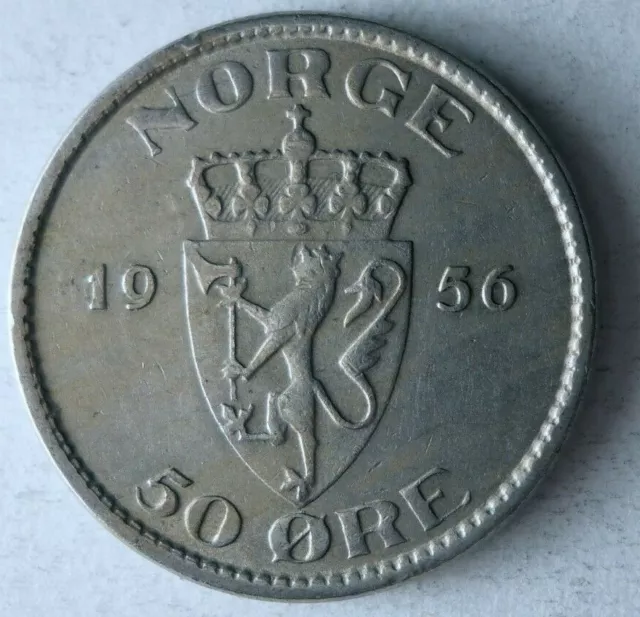 1956 Norvège 50 Ore - Excellent de Collection Pièce Monnaie Poubelle Zz