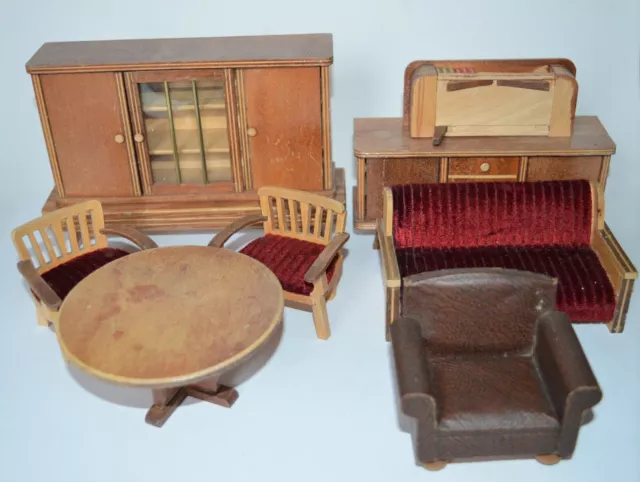 Puppenmöbel Puppenstube Wohnzimmer Holz 1950er Spielzeug Wohnstube