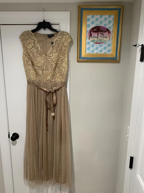 candalite dress champagne Candalite Dress Womens Large Champagne Gold Lace Tulle Maxi Gown Formal