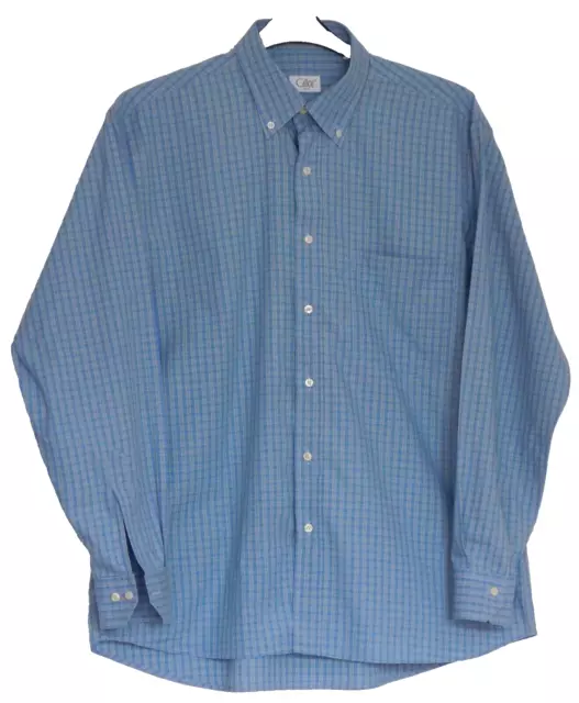 Cassera mens cotton shirt size 16 Button down collar Chest pocket Blue check PA