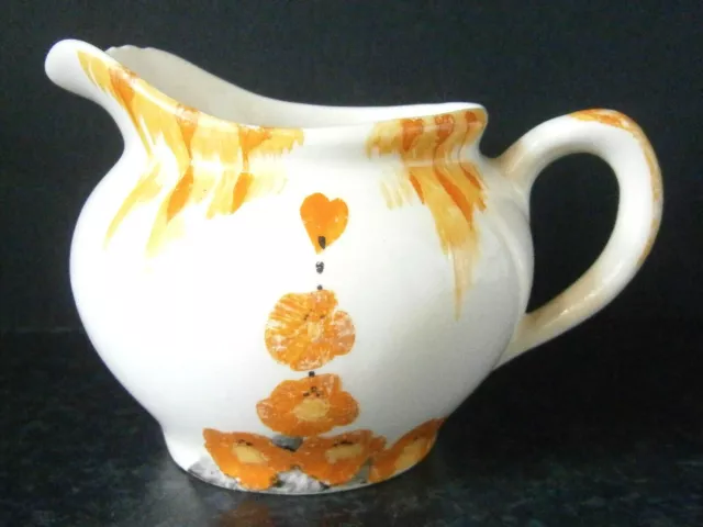 1930s VINTAGE ENGLISH CHINA MILK JUG with Hand Painted Orange Flowers