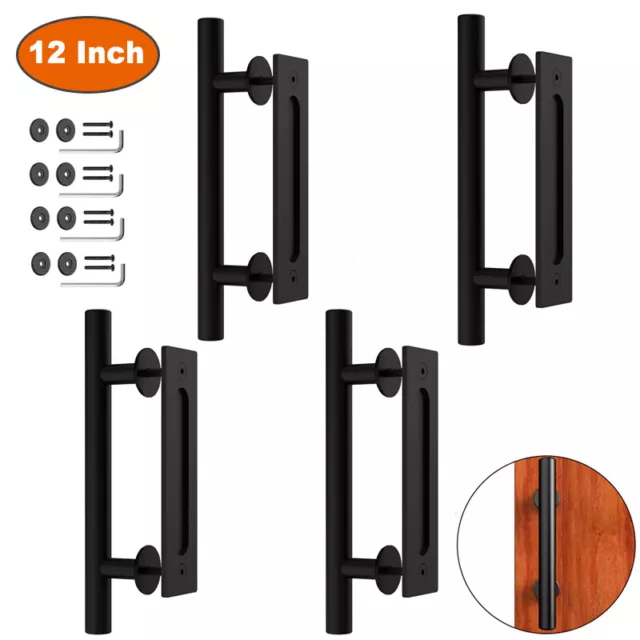 1/2/4 Pack 12" Sliding Barn Wood Door Handles Matte Iron Track Hardware Kit Set