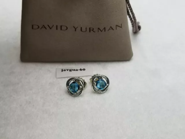 David Yurman Infinity Earrings with Blue Topaz Sterling Silver 925