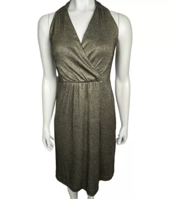 Milly New York Bronze Metallic Halter Cocktail Midi Dress Size M