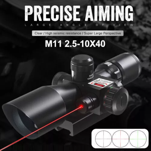 Hunting Rifle Red/Green Dot Scope Adjustable 2.5-10X 40 Optics with Laser Sight