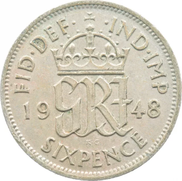 Roughly the Size of a Dime 1948 Great Britain 6 Pence World Silver Coin *211