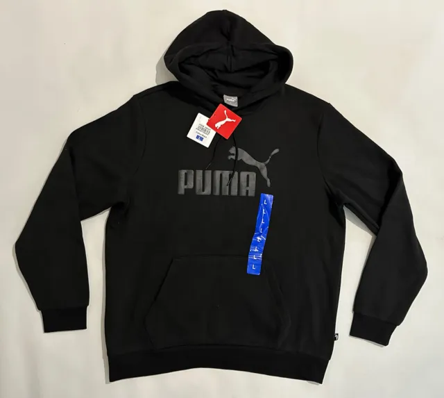 Mens PUMA Logo Hoodie Long Sleeve Jersey Pullover Sweatshirt UK L in Black