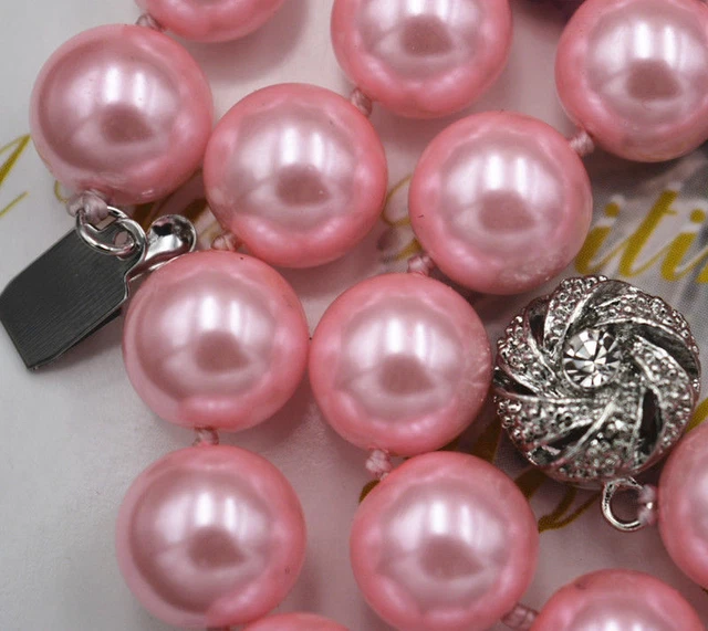 Hot Beautiful! 10mm Pink South Sea Shell Pearl Necklace 18" crystal Clasp