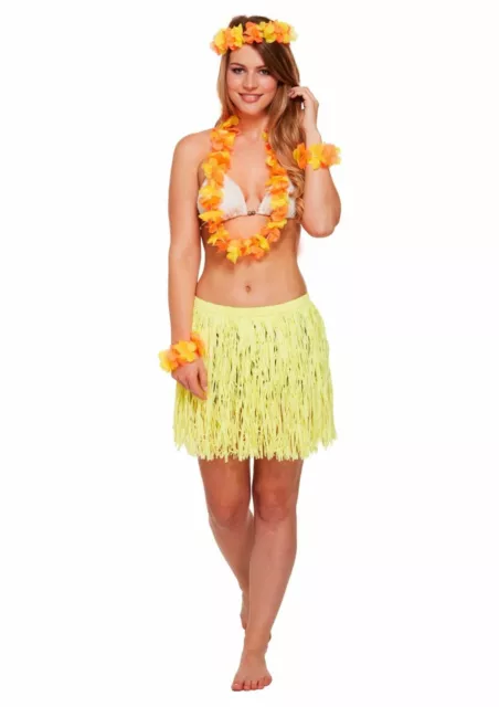 GRASROCK & BLUMENGIRLANDEN SET 5 Stück hawaiianisch tropisch Kostüm Party UK 2