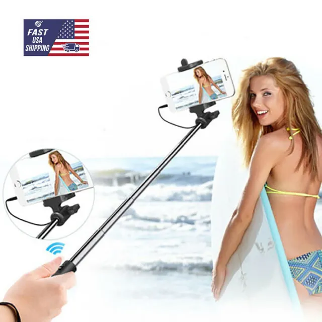 Wired Remote Self-Pole Extendable Handheld Selfie Stick For iPhone Samsung Gold