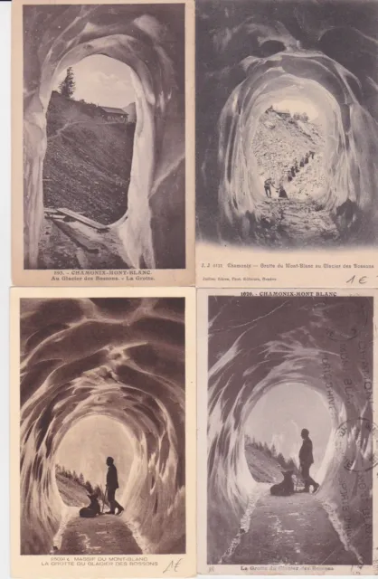 Lot 4 cartes postales anciennes CHAMONIX MONT-BLANC glacier des bossons grotte 2