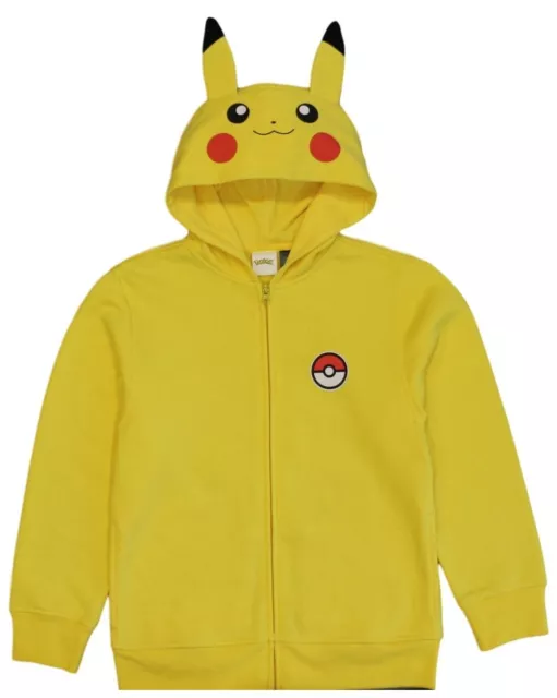 Pokemon ☆ Boys' Pikachu Costume Hoodie ☆ Full Zip Fleece Jacket ☆ Sizes 4-16