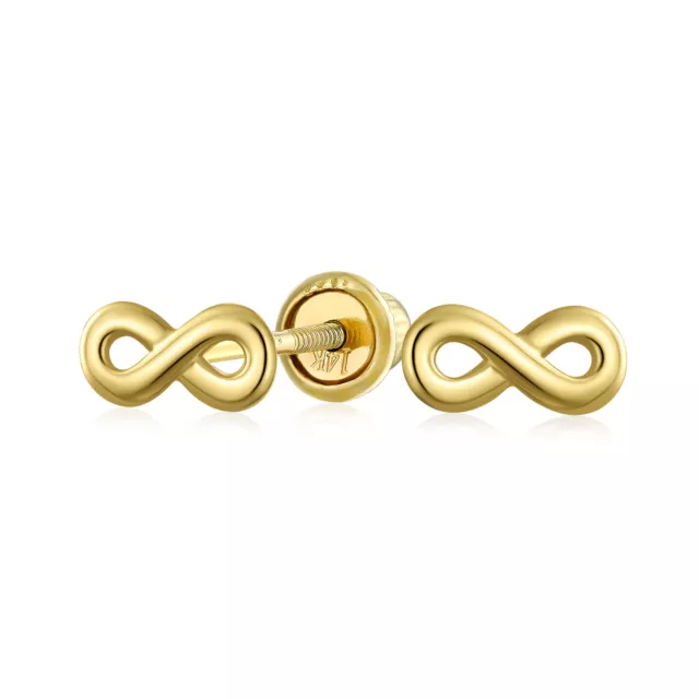 Winzige Infinity Symbol Ohrstecker echte 14K Gelbgold Schraubendreher