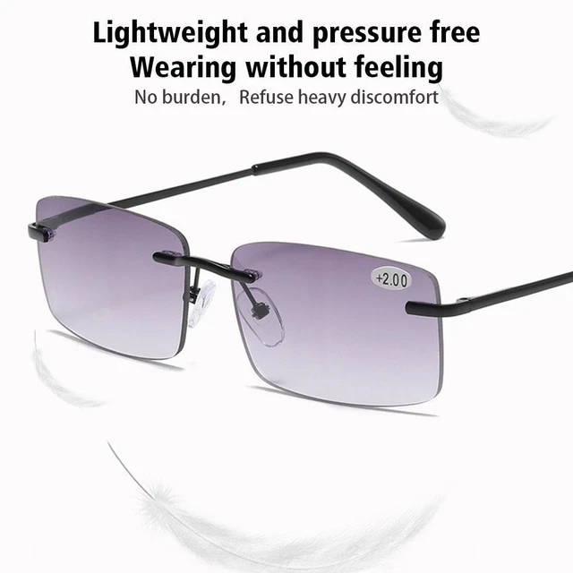 Full Magnified Tinted Sun Reader Rimless Reading Glasses Spring Hinge/