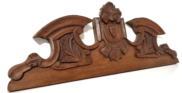 Scroll leaf wood carving pediment Antique french architectural salvage 20.67 in
