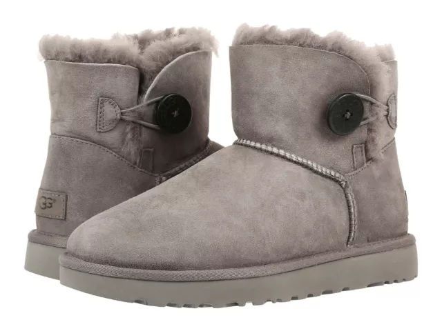 Women's Shoes UGG MINI BAILEY BUTTON II Suede & Sheepskin Boots 1016422 GREY