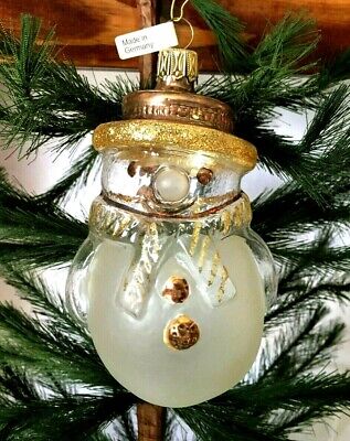 VINTAGE-NEW Lauscha Glas Clear/Frosted Snowman Glass Christmas Ornament Germany