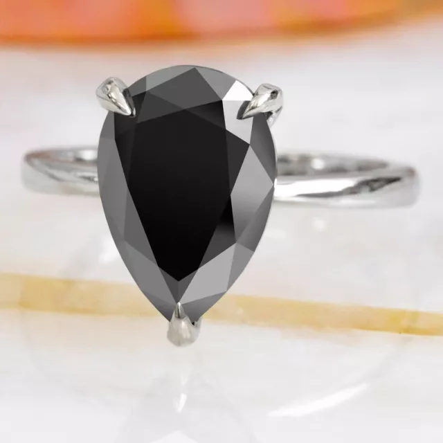 Natural 2.00ct Pear Cut Black Diamond Ring Hidden Halo 14kt White/Yellow Gold