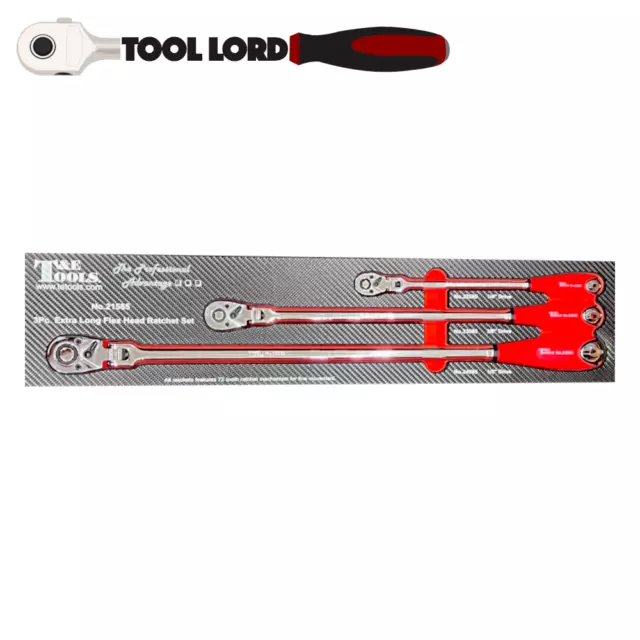 T&E Tools 3 Piece Flex-Head Long Handle Ratchet Set 21585 1/4" 3/8” & 1/2" Drive 2