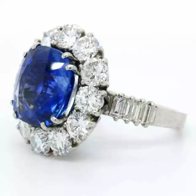 Fine Cushion Cut Ceylon 8.05CT Sapphire With Old Single Cut CZ Halo Flower Ring 2